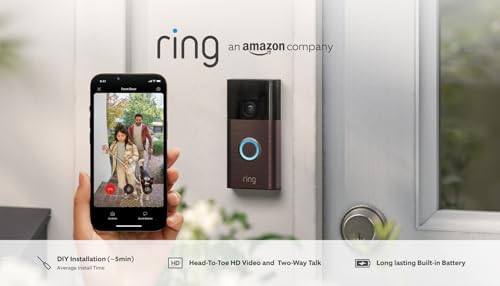 Ring Battery Video Doorbell | DIY Wireless Video Doorbell Camera with Head-To-Toe View, HD Video | Easy to install (5 min) | With Built-in Battery I 30-day free trial of Ring Subscription Plan