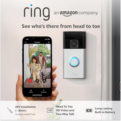 Ring Battery Video Doorbell | DIY Wireless Video Doorbell Camera with Head-To-Toe View, HD Video | Easy to install (5 min) | With Built-in Battery I 30-day free trial of Ring Subscription Plan