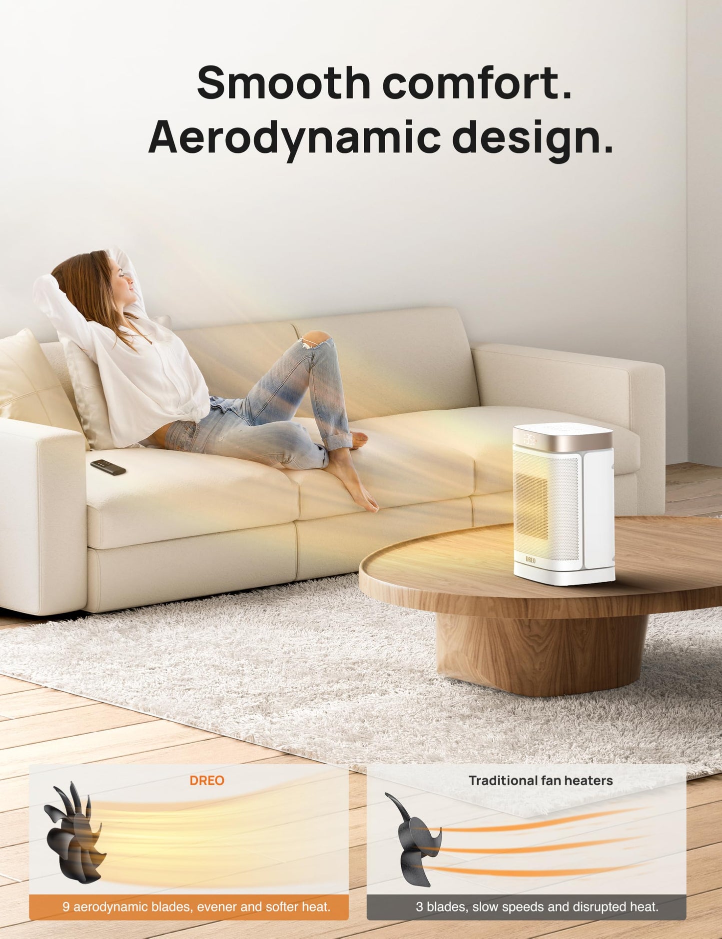 Dreo Electric Space Heater, 70° Oscillating Portable Heaters for Home, 1500W PTC Ceramic Heater with Thermostat, Remote Control, 3-Mode 3-Speed, 1-12H Timer, Overheat & Tip-Over Protection, ECO-Mode