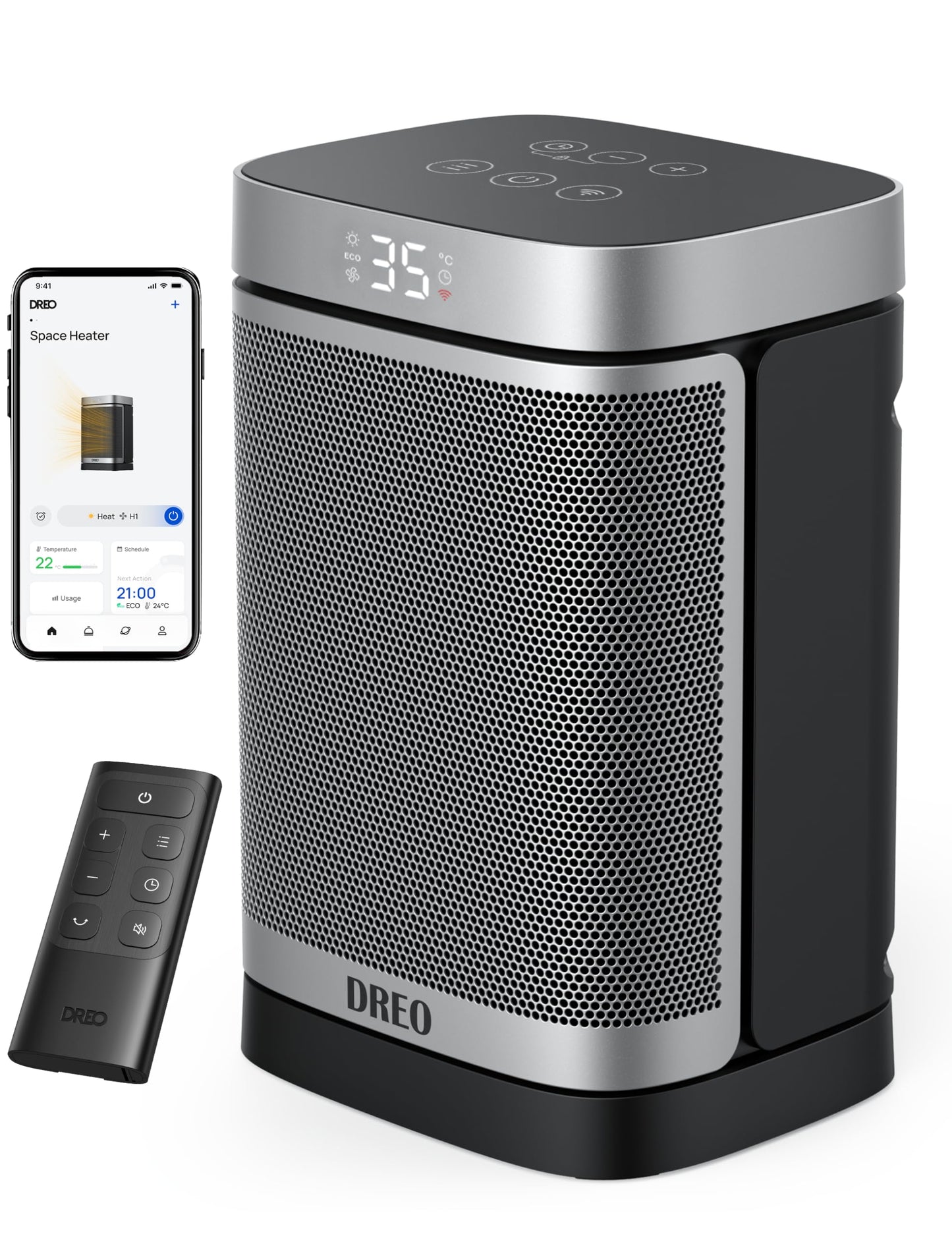 Dreo Electric Space Heater, 70° Oscillating Portable Heaters for Home, 1500W PTC Ceramic Heater with Thermostat, Remote Control, 3-Mode 3-Speed, 1-12H Timer, Overheat & Tip-Over Protection, ECO-Mode